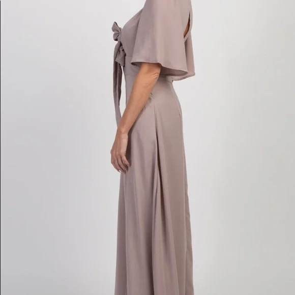 NWT Taupe Front Bow Back Cutout Maxi Dress - Picture 5 of 6